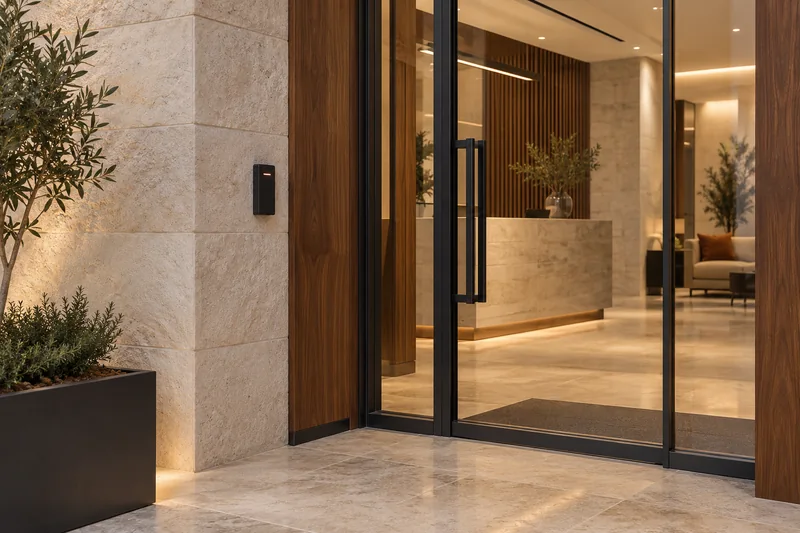 Concept image: Access-controlled office entrance